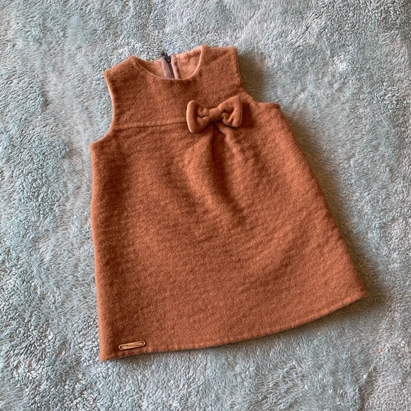 GOBI Mongolian Cashmere Brown Bow Accent Baby Girls Fancy Dress 12 MOS - Picture 1 of 5